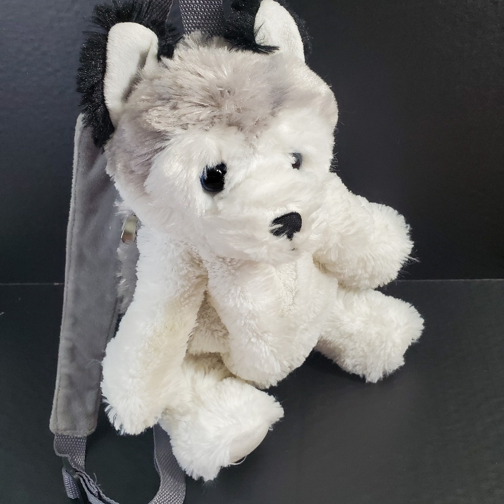 Plush Husky Dog Gray Wolf Stuffed Animal Backpack 14" Purse Costume Bag
